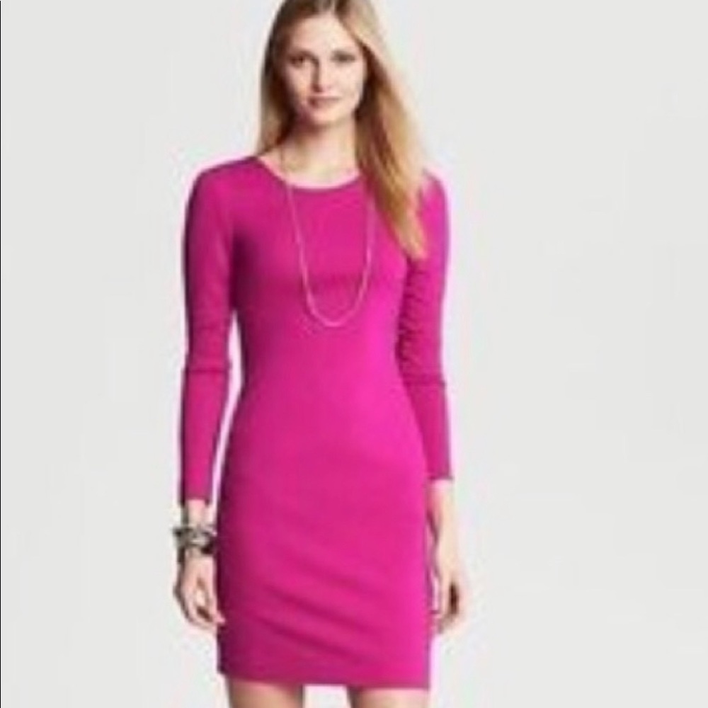 Banana Republic Long Sleeve V- Back Fuchsia Dress